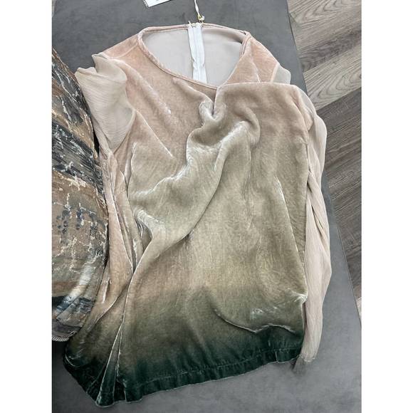 NEW VIVIANA UCHITEL olive ombre silk velvet blouse in taupe - Picture 4 of 4